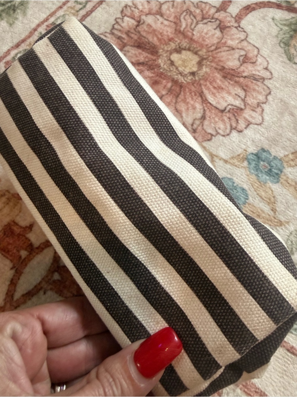 henri bendel Black and Cream Striped Cosmetic Pouch with Coral Accent - Picture 4 of 7